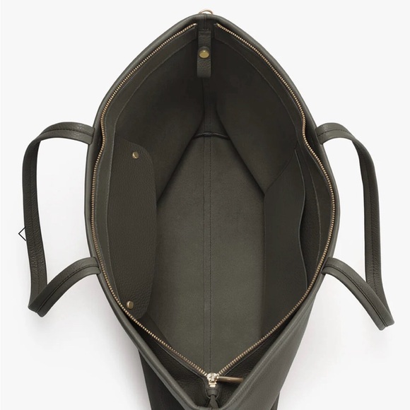 Cuyana Dark Olive Leather Tote Bag w/ Tote Insert - Picture 3 of 10